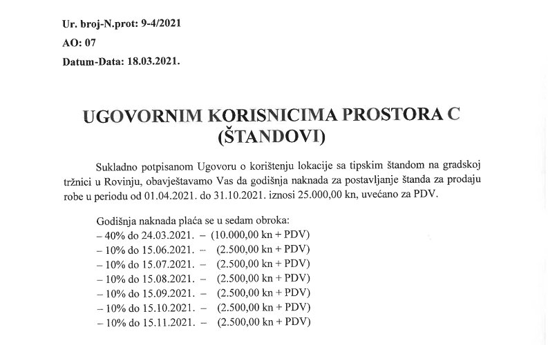 POZIV UGOVORNIM KORISNICIMA PROSTORA C 2021
